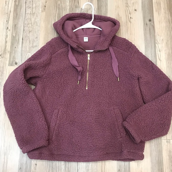 Old Navy half zip womens sherpa purple hooded sz Medium - Picture 10 of 10
